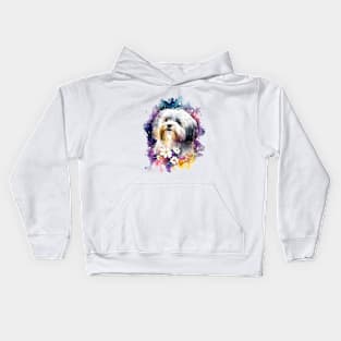 Rainbow Havanese Dog Watercolor Art Kids Hoodie